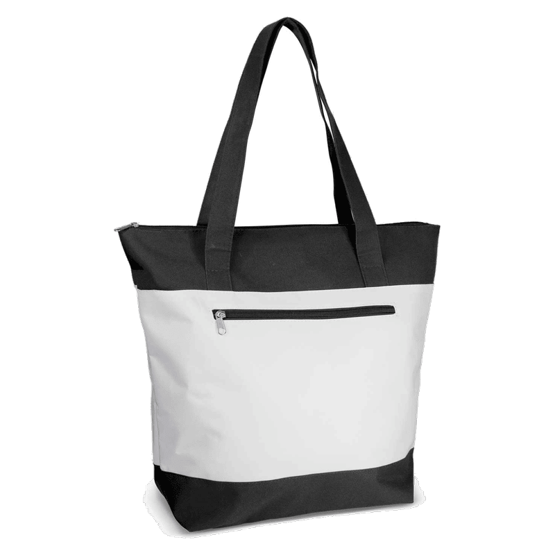 PC Tote in black, with a white printable panel